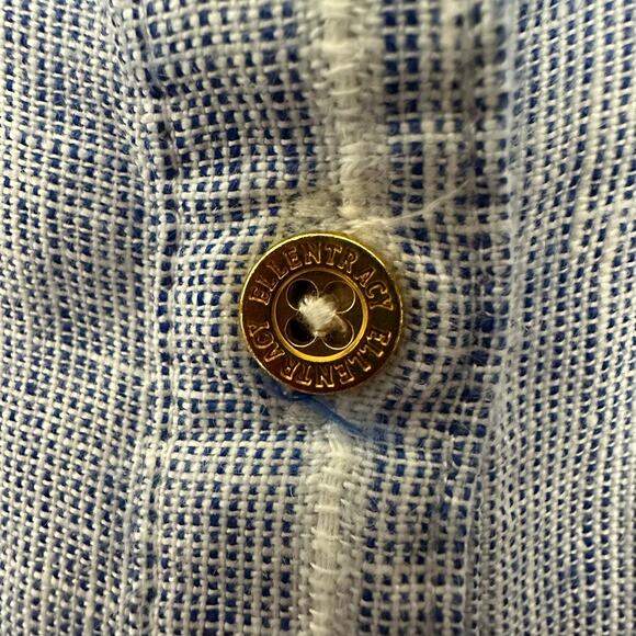 Ellen Tracy 100% Linen Top Womens Large Blue White Coastal Nautical Stripe - Picture 5 of 8